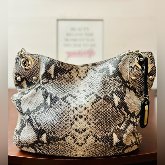 Cynthia Rowley Genuine Leather Snake Print Shoulder Bag, Silver Hardware - Picture 3 of 9